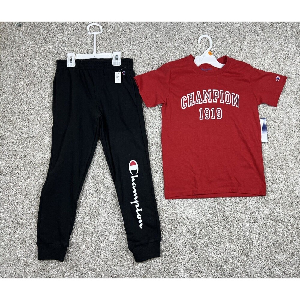 Champion Boys 2 Piece Jogger Set Red Tee Black Pants Size 7 NWT